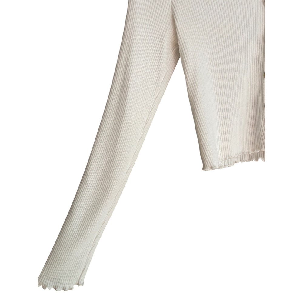 White Cardigan Women's Medium Live in the Moment Ribbed Cropped Coquette Cottage - Picture 4 of 7